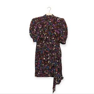 Saylor Black Vivienne Multicolor Floral Puff Sleeve Mock Neck Mini Dress